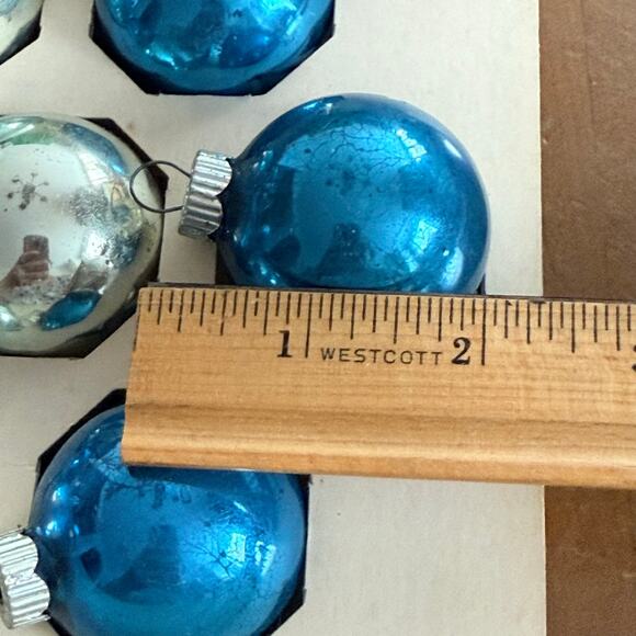 Max Eckardt Shiny Brite Christmas Ornaments 2” Glass 10 Blue Silver Holiday USA - Picture 6 of 12